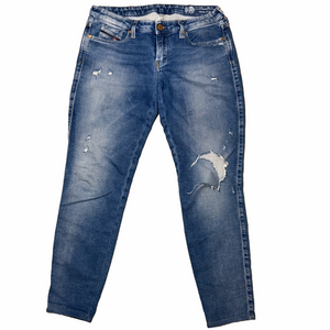 Diesel Distressed Ripped Blue Skinny Jeans - Blue Denim Sweatpants Stretchy 27